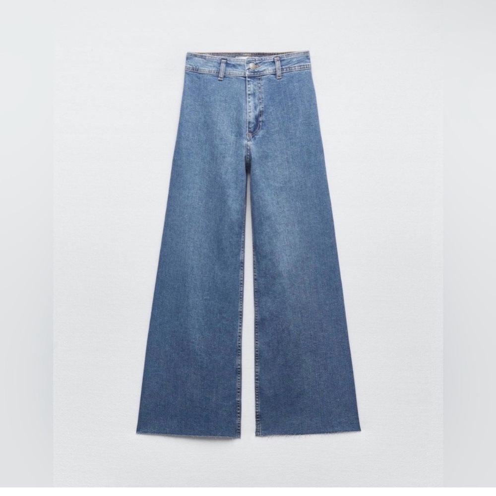 Zara Marine Best Seller Pale Blue Flare Wide-Leg Jeans Women’s 8 High